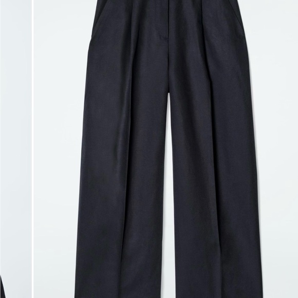 COS linen blend wide leg high waist pants with pleats at waist. Capsule. EUC. 8 - Picture 8 of 16